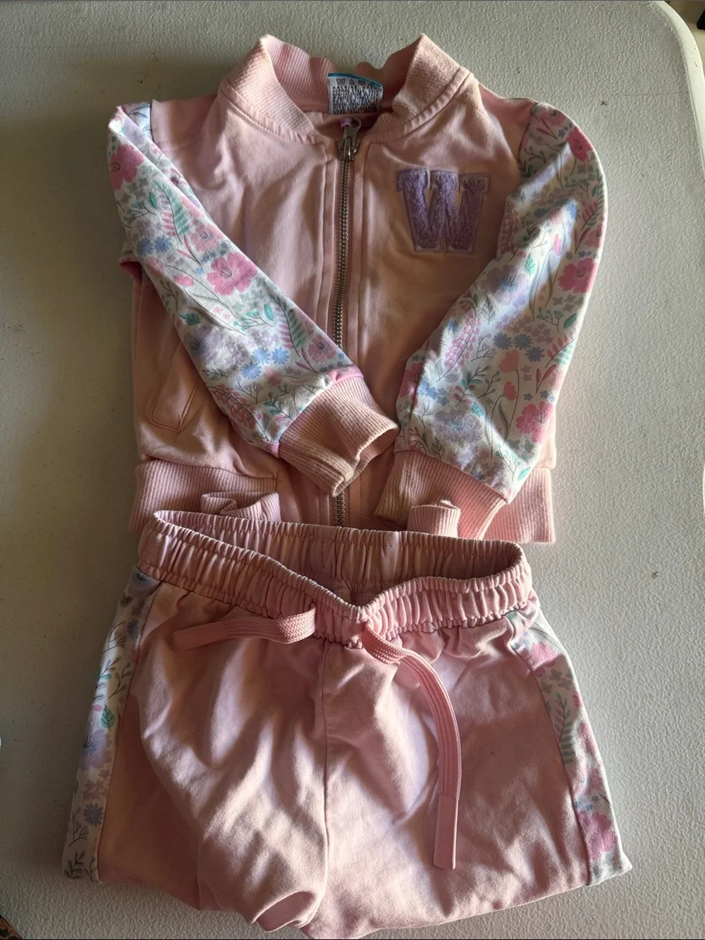 Carter's Pink Two-Piece Floral Trim Jogger Set